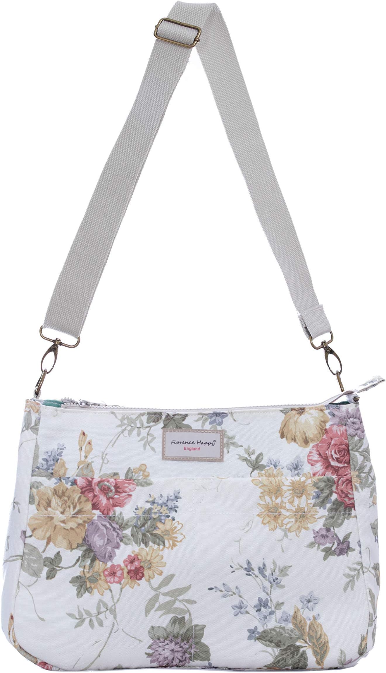Reversible Oilcloth/Canvas Messenger 2 in 1 Ladies Cross Body Bag Waterproof (Sage green spot/Spring flower)