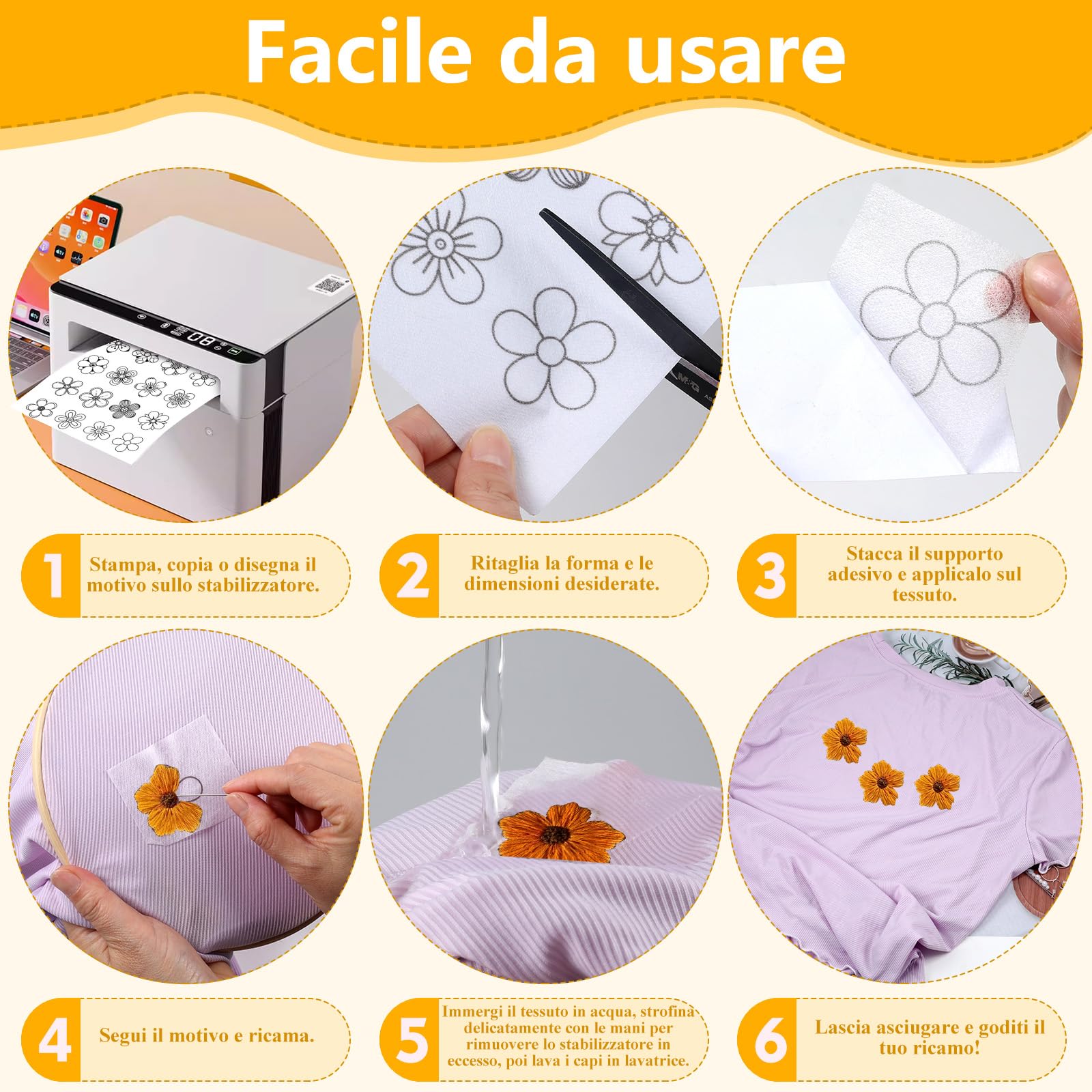 Stabilizzatori Per Ricamo Idrosolubili Autoadesivi - 12 Fogli A4 Per Ricamo A Mano O A Macchina - Foto 10