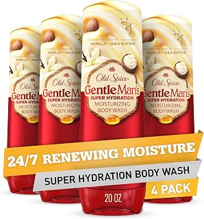 Old Spice Body Wash GentleMan’s Super Hydration for Men, 24/7 Renewing Moisture, Gentle on Skin with Skin Conditioners, Vanilla + Shea Butter Scent, 20 oz (Pack of 4)