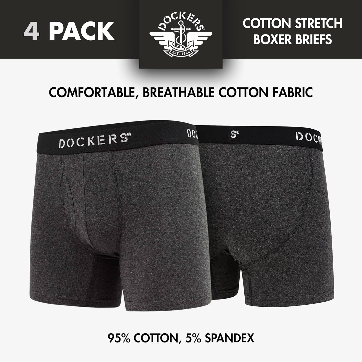 DOCKERS Mens Stretch Boxer Brief Underwear Stretch Cotton Underwear 4 Pack - Image 5