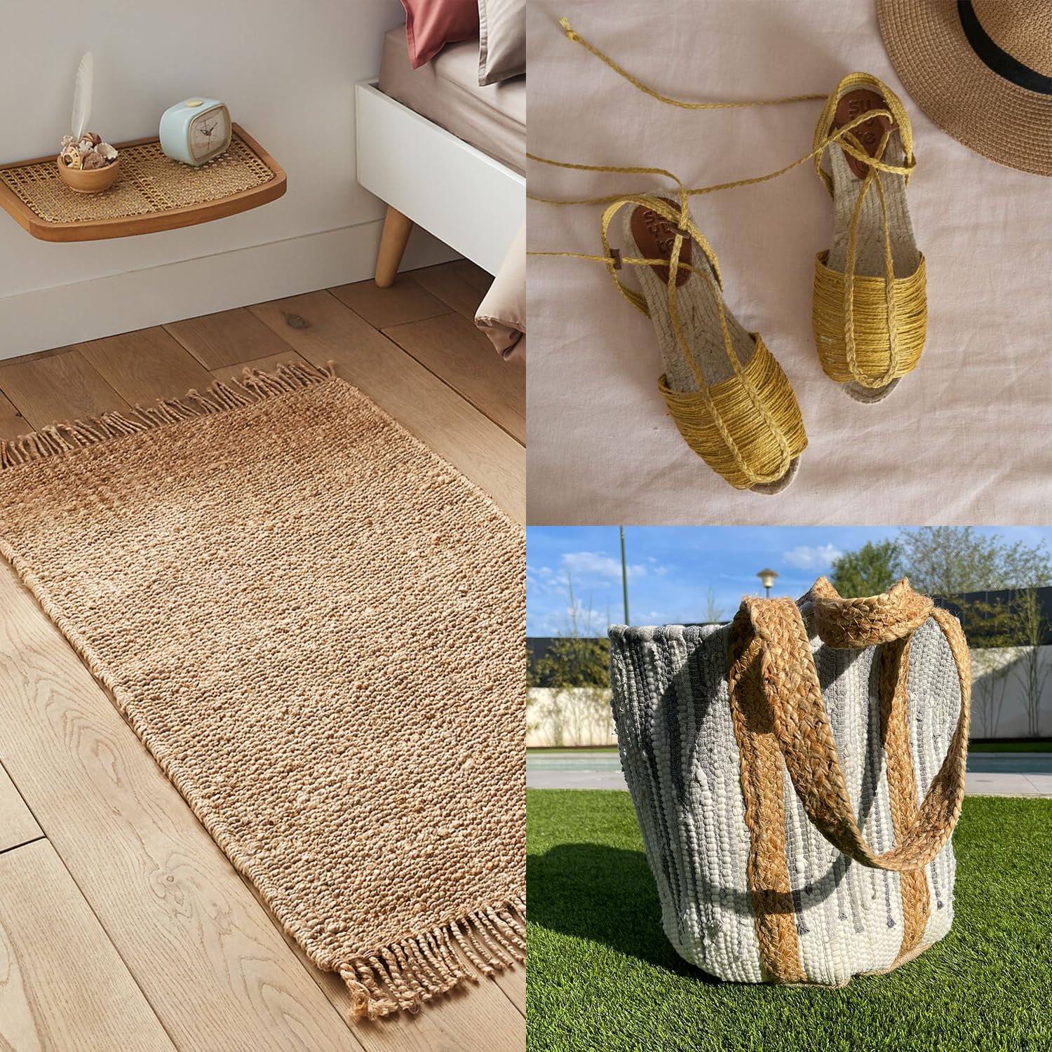 JPOV* Trenza de Yute Multi Mini. Para Asas de Bolsos y Capazos, Manualidades y Decoración. 100% Yute. Ancho 1cm. Pieza de 10m – (Natural)
