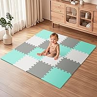 Vista 13 de 36 tapetes de juego para bebé para piso, azulejos de espuma para niños con entrelazado, alfombra de rompecabezas de espuma cuadrada para sala