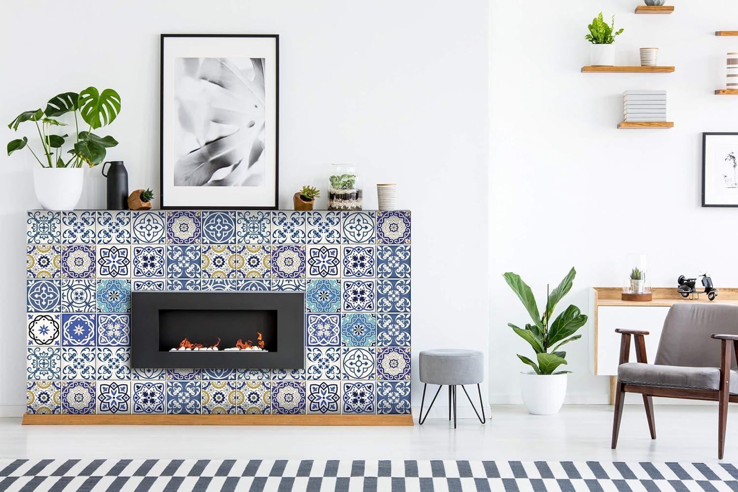 Mi Alma Tile Stickers 24pc Kitchen Backsplash Bathroom Vinyl Waterproof Peel and Stick Talavera Wall Decals (4x4 inch, My Ocean)