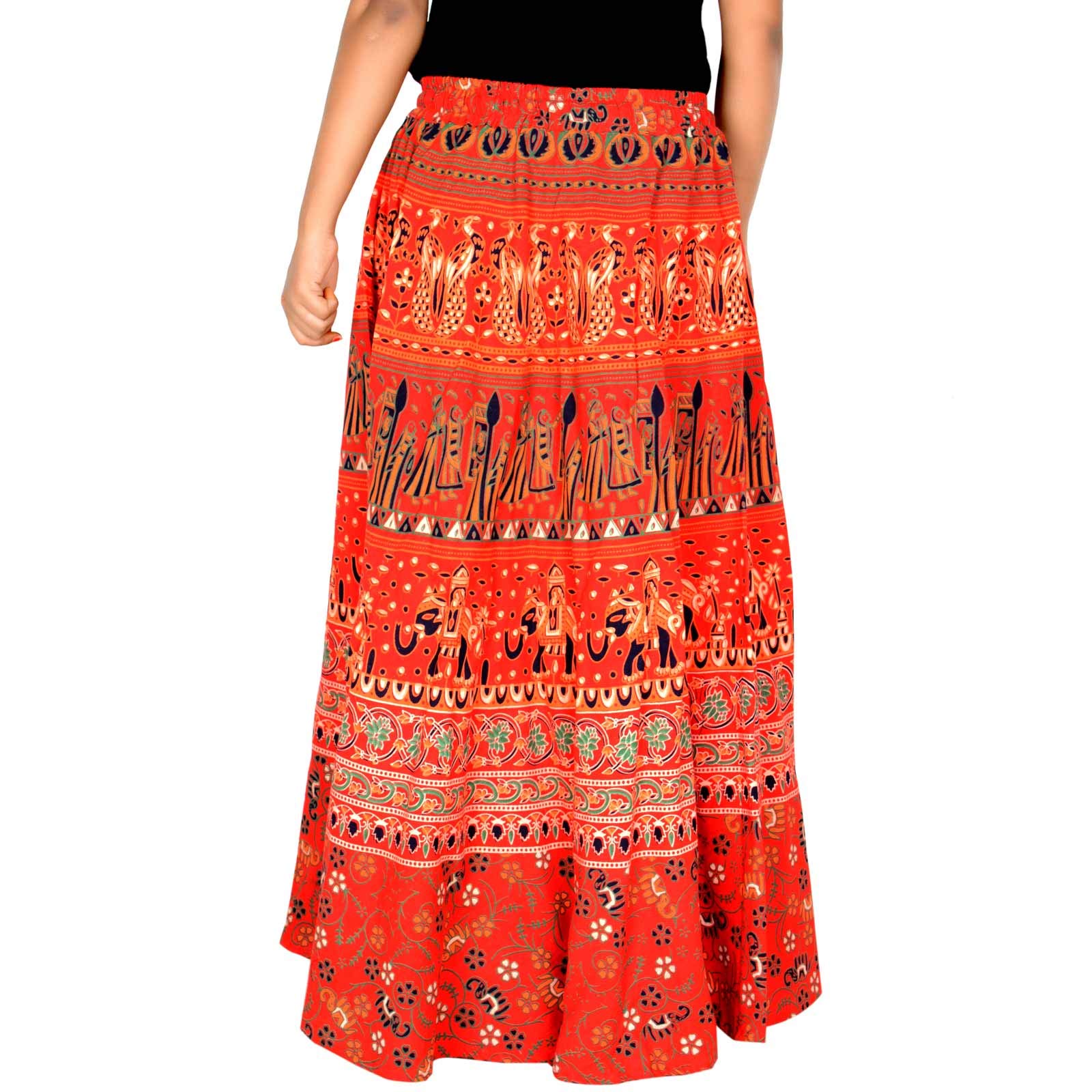 Sttoffa Cotton Rapron Belly Dance Hippie Skirt Sarong Indian Elastic Band Size XS Orange 38 Length Skirt D7 1