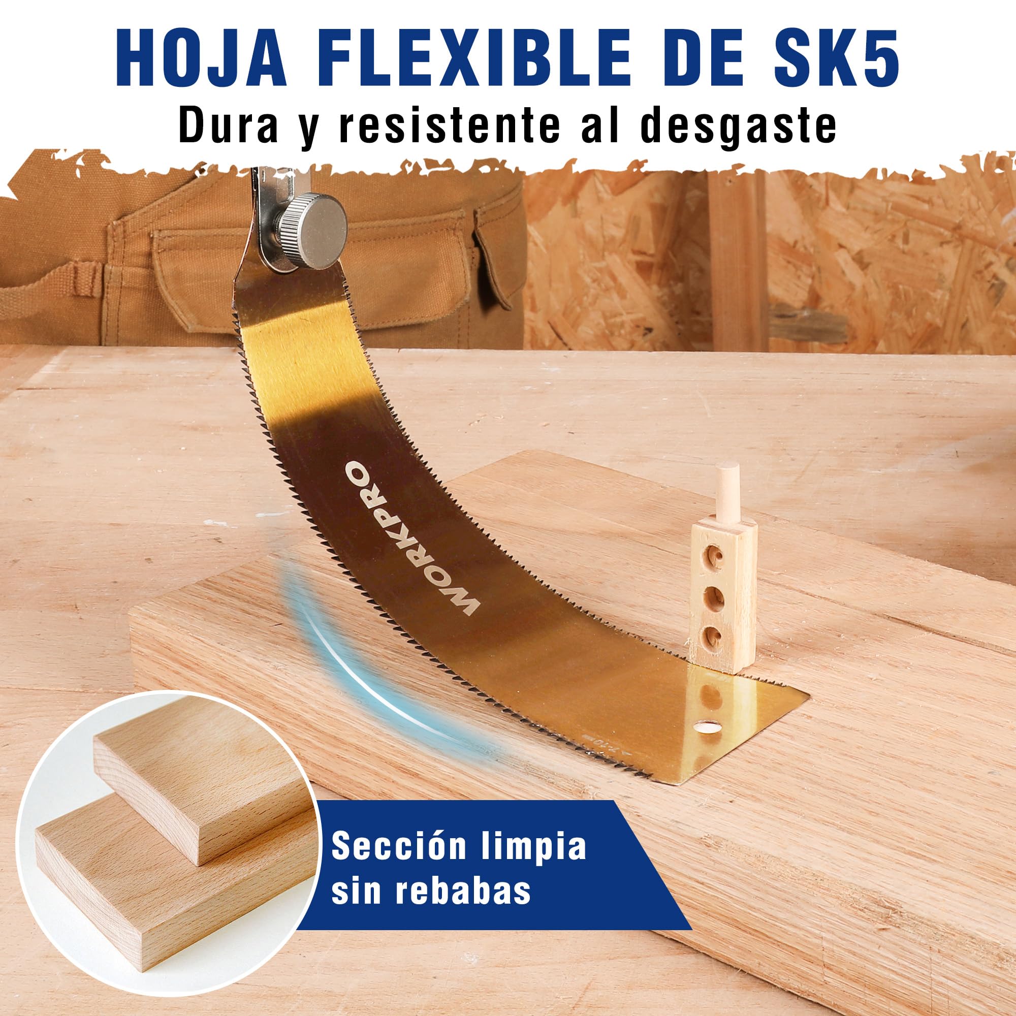 WORKPRO Sierra Japonesa de 250 mm, Sierra de Doble Filo 18TPI/7-10TPI, Hoja SK5 Flexible y Reemplazable, Sierra Madera con Mango Ergonómico de Haya, Perfecta para Carpintería y Trabajos de Madera