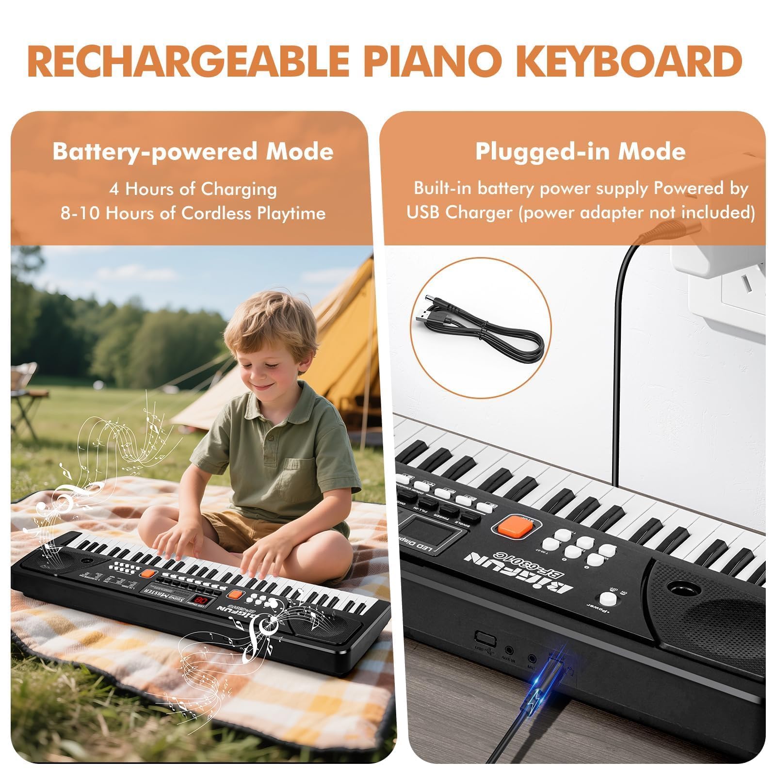 Teclado Piano 61 Teclas Infantil con Pantalla LED Atril Micrófono, Negro | Portátil Electrónico Musical Juguete Regalo Cumpleaños y Navidad para 3 4 5 6 7 8 9 Niños Niñas Principiantes