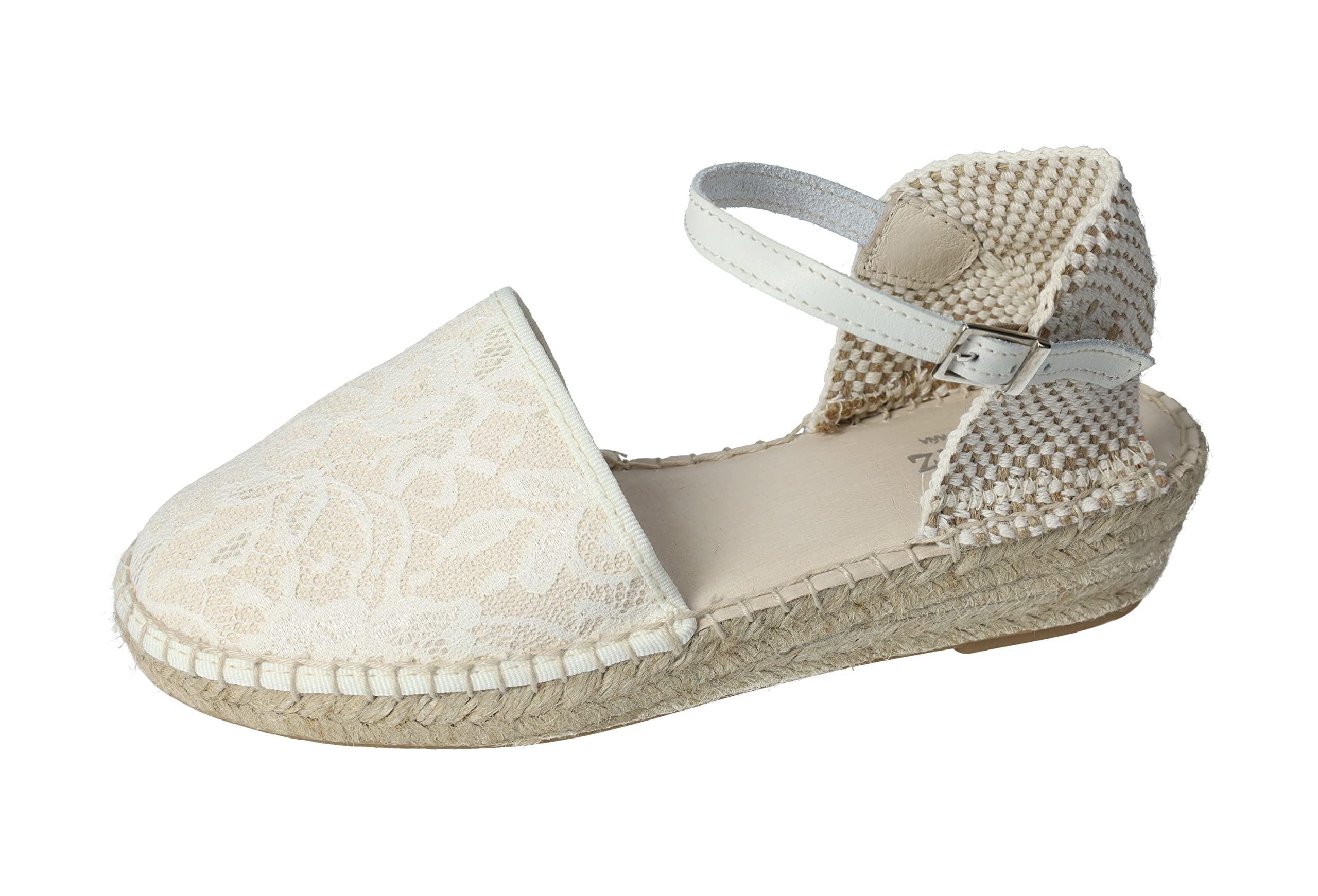 MADE IN SPAIN 223 Alpargatas para COMUNIÓN o Ceremonia de Lona beig Marfil con Flores Hechas en Caravaca de la Cruz, España NIÑA Zapato COMUNIÓN