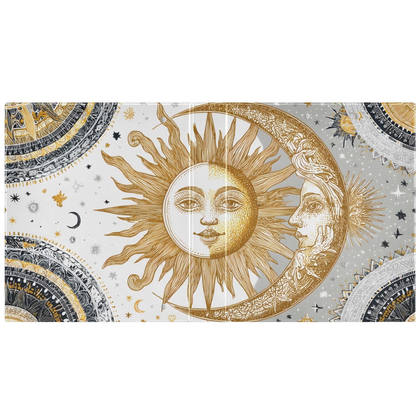 Raccoglitore a 3 anelli con sole e luna astrologica, giallo, 3,8 cm, raccoglitori a tre anelli con portablocco, 3 tasche interne in PVC trasparente, per forniture per ufficio