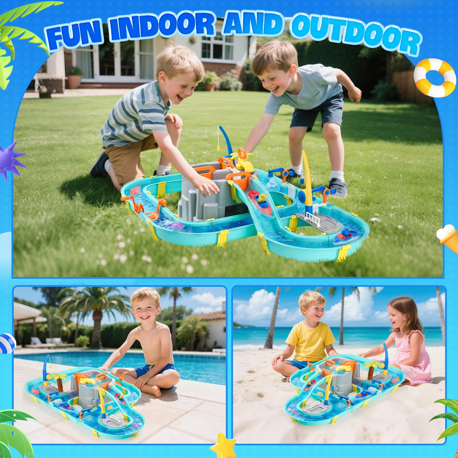 Mesa de Agua para Niños 80 Piezas con Circuito Acuático y Caña de Pescar Magnética