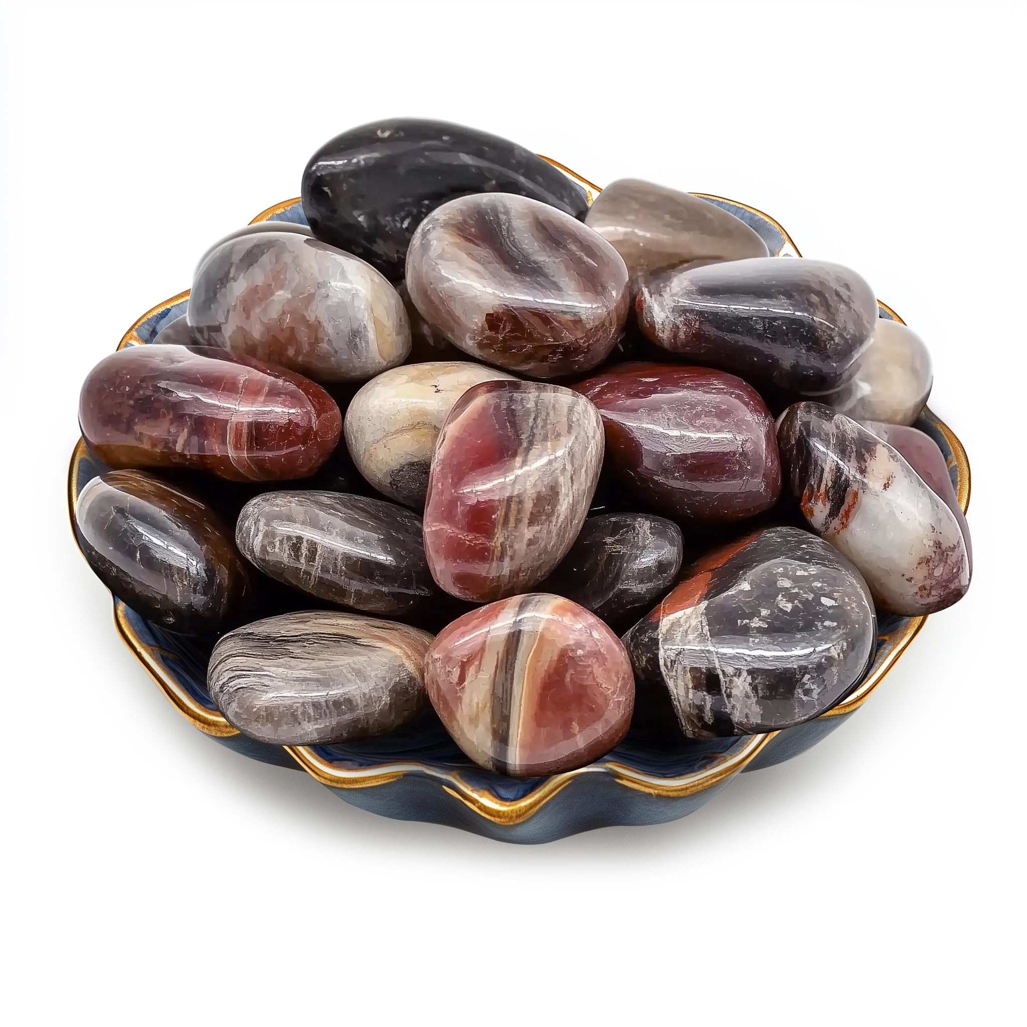 Polished Stone Set Petrified Wood Crystals, 0.8" Handpicked Tumbled Gemstones Rocks, Pebbles for Reiki, Chakra, Healing, Home Decor