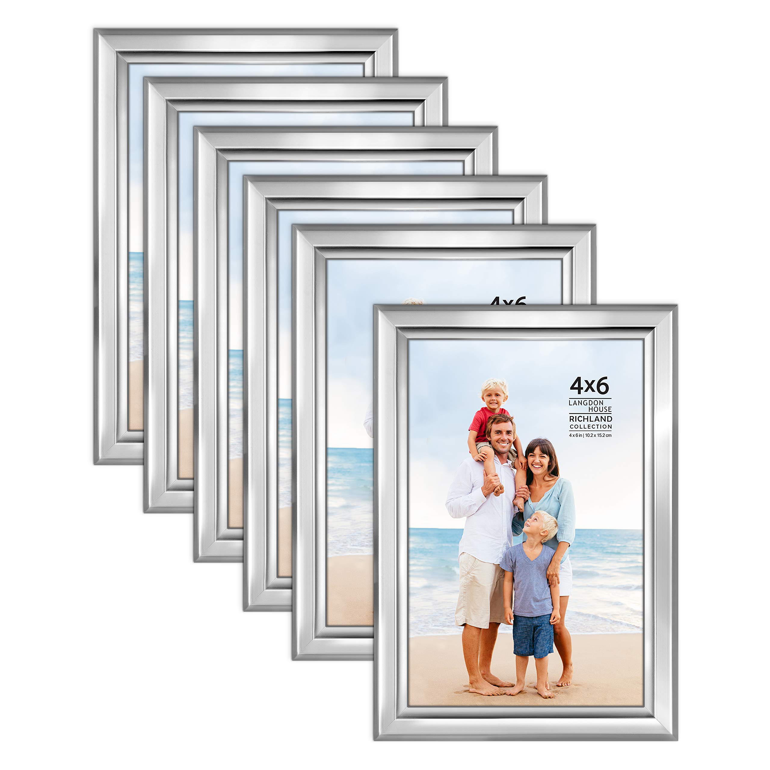 Langdon House 6x4 Picture Frames Set (Silver, 6 Pack) Distinguished Edging for Classic Style, Richland Collection