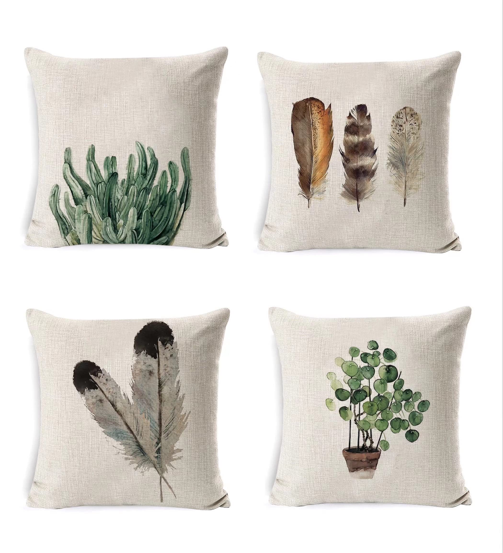 Cushion Cover (Set of 4) Green Leaves Pillow Case Simple Style Leaves Decorative Pillowcase Cotton Linen Cushion Cover Waterproof For Outdoor Garden Patio (SET 3)