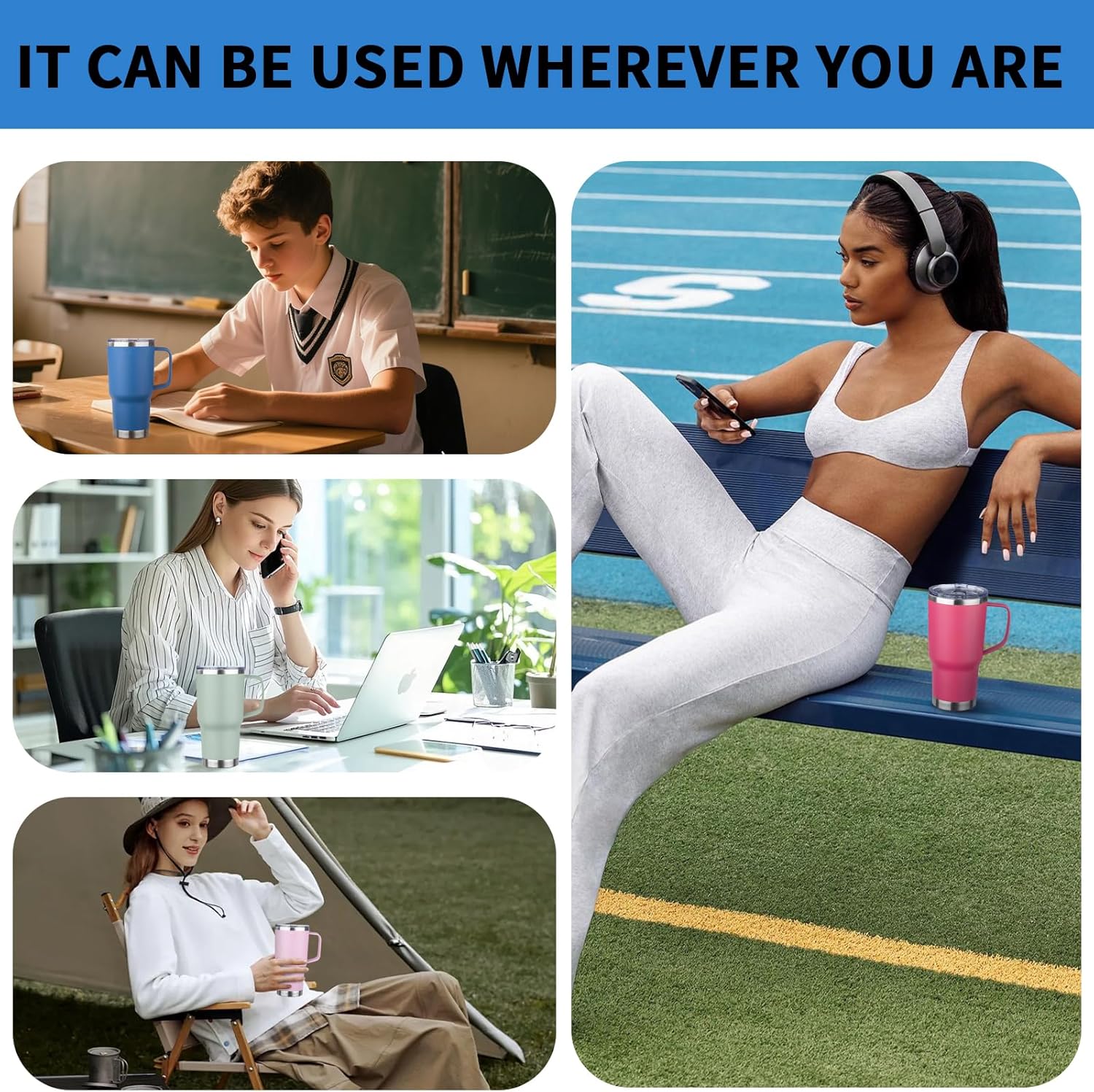 20oz Insulated Tumbler with Handle Stainless Steel Travel Coffee Mug with Lid and Straw Double Wall Vacuum Leak-proof Reusable Thermal Water Cup for Hot and Cold Drinks (Multicolor-3,4 Pack) - Image 8