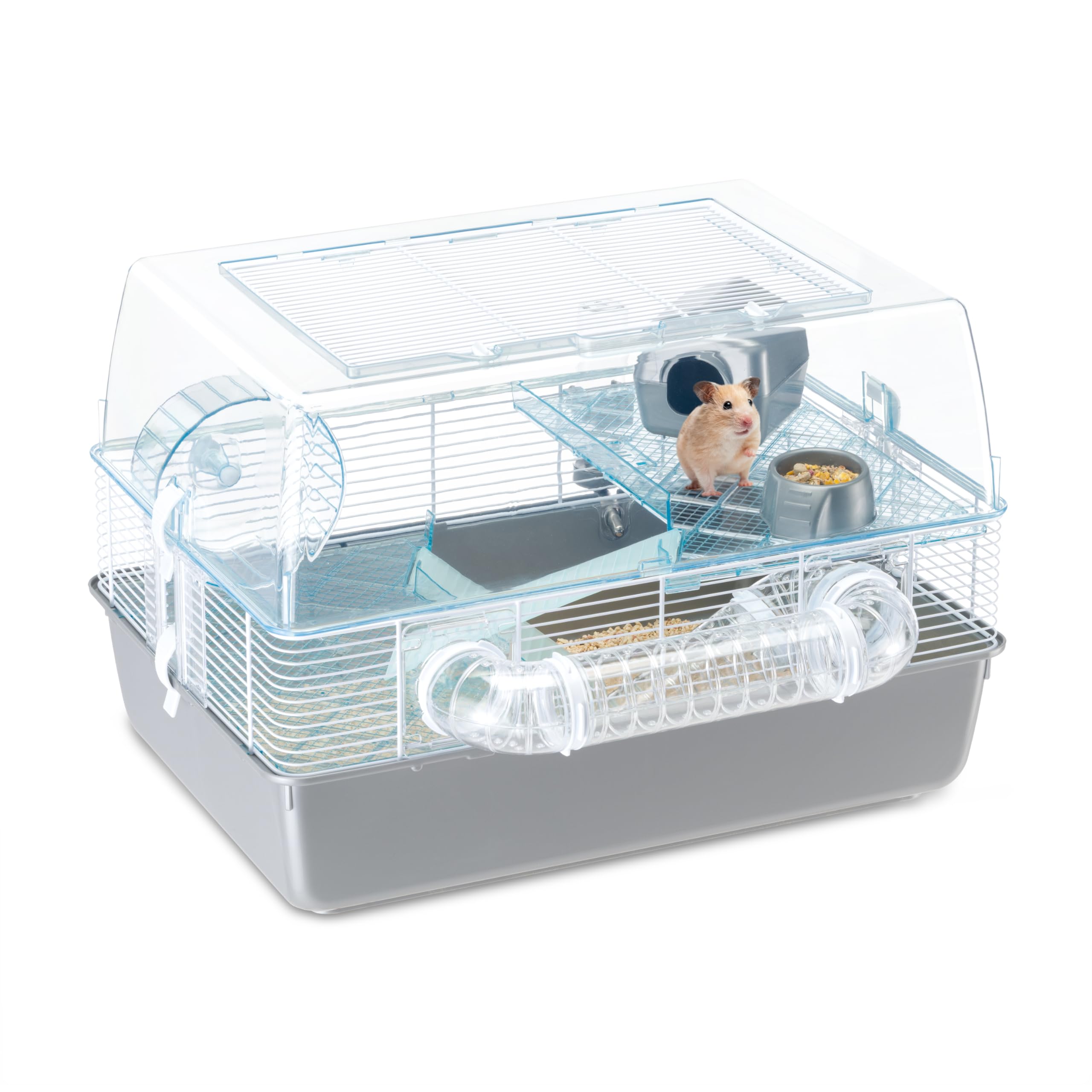 FERPLAST Gabbia Roditori DUNA FUN per Criceti, Topolini, in Plastica e Metallo, Accessori inclusi: Mangiatoia, Beverino, Casetta, Ruota, Scaletta, Ripiani, Set Tubi. 55x47xh37,5cm