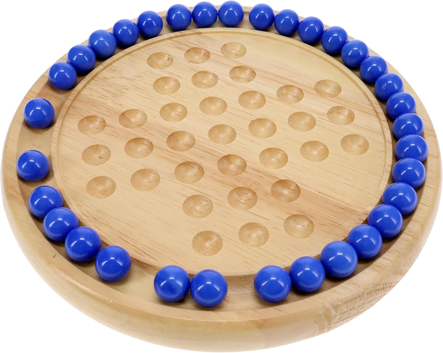 WE Games Solid Wood Marble Solitaire Game, Blue Glass Marbles, Wooden, Table Games, Home Decor, Great for Living Room Decor, Birthday Gifts, Coffee Table Game