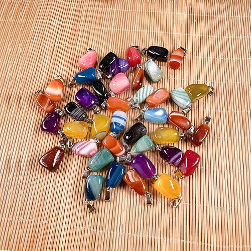 Miniatura 2 de 10 dijes de piedra de ágata natural, dije de chakra curativo de ágata de bloque de piedra a granel para pulseras, collares, joyas, hallazgos de