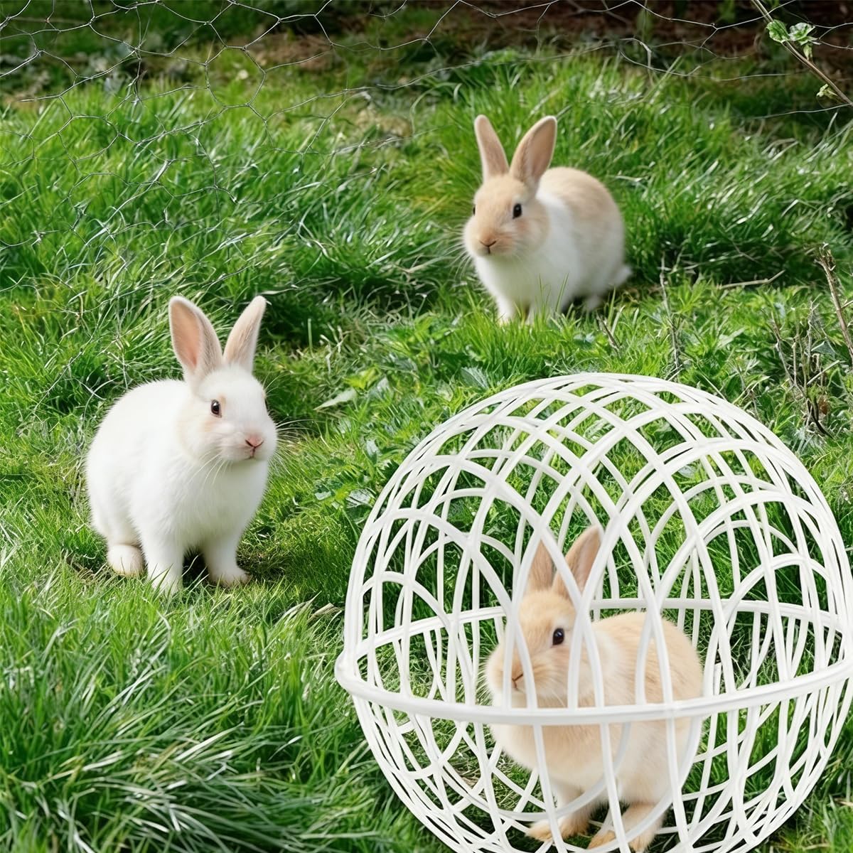 Rolling Chicken Ball Cage, Detachable Rolling Chicken Coop Balls, Chickens Orb Ball Cage to Free Range, Safe Walking Net, Movable Enclosure Feeder for Pigeons, Rabbits, Ducks (White*2, 15.8in)