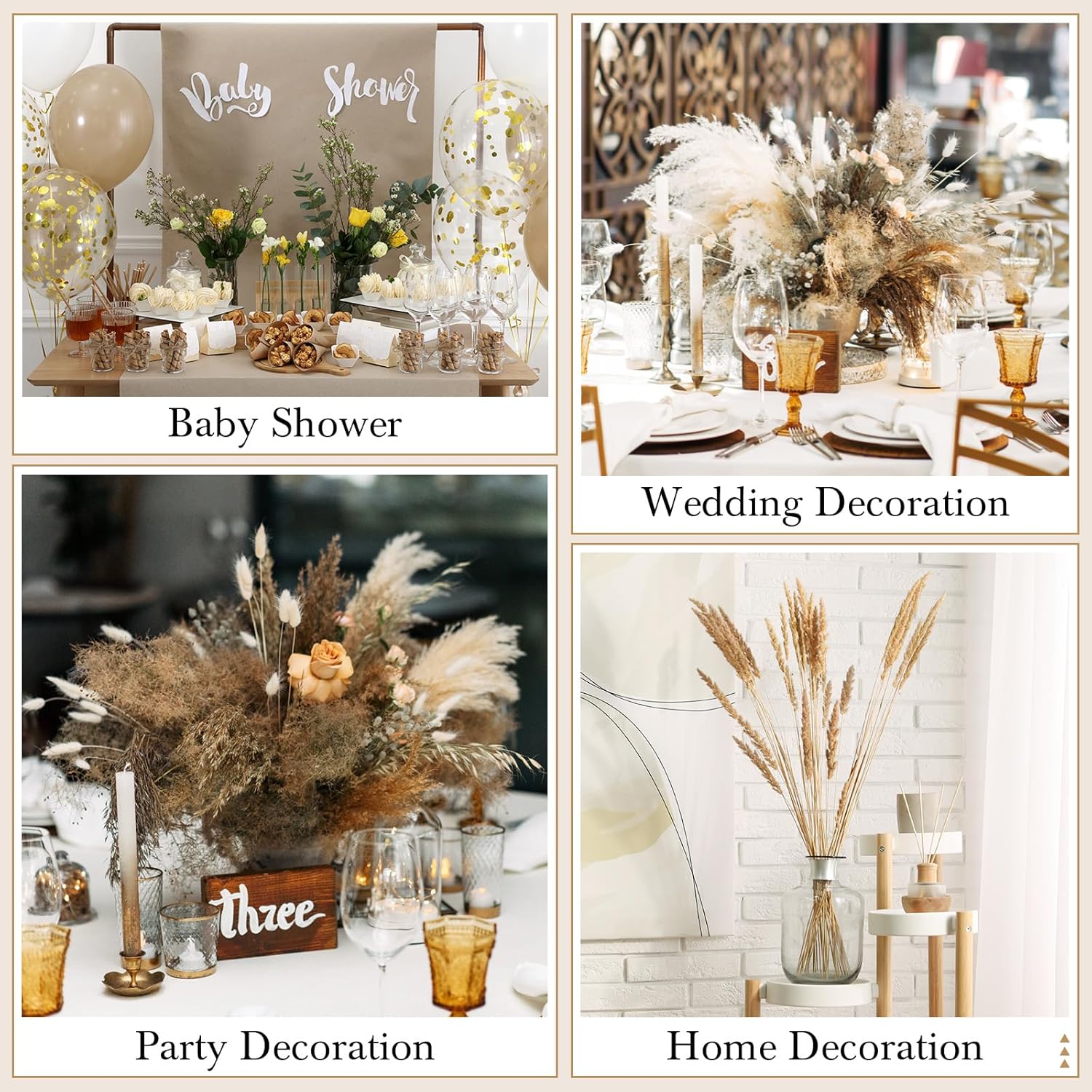 Treela 650 Pcs Dried Pampas Grass Decor Bulk 17" Dried Bunny Tail Fluffy Pompous Pampas Natural Reed Grass Bouquet Wedding Boho Dried Flowers for Home Table Party Decor(Stylish)
