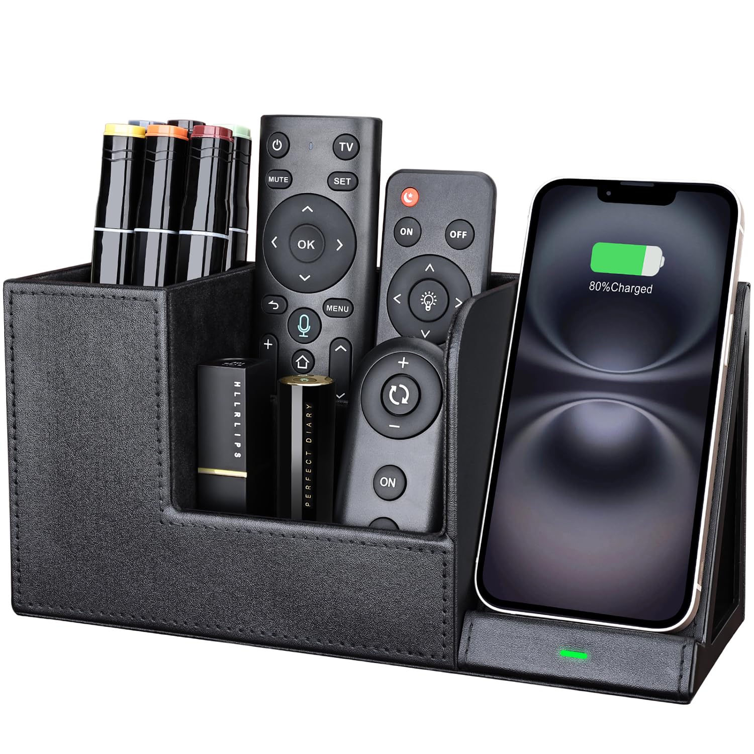 Rangement bureau en cuir de luxe LADSTAG et support de charge induction iPhone