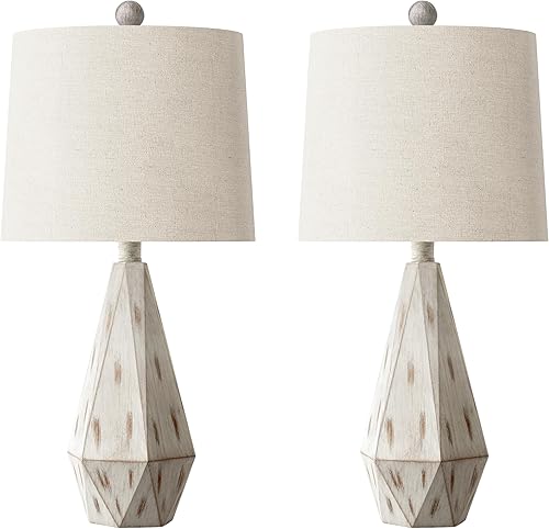 Miniatura 5 de PoKat Juego de 2 lámparas de mesa de granja de 23 pulgadas, lámparas rústicas beige para mesitas de noche, mesitas de noche, lámparas de mesa para