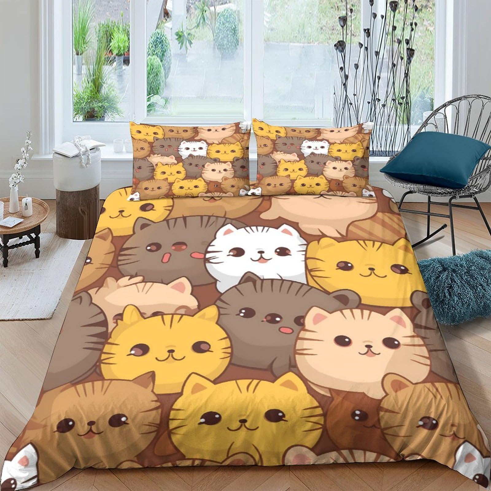 Unrxjzlvm Style-8 Cute Cat Print Duvet Cover Set Microfiber Teens Dorm Bedding