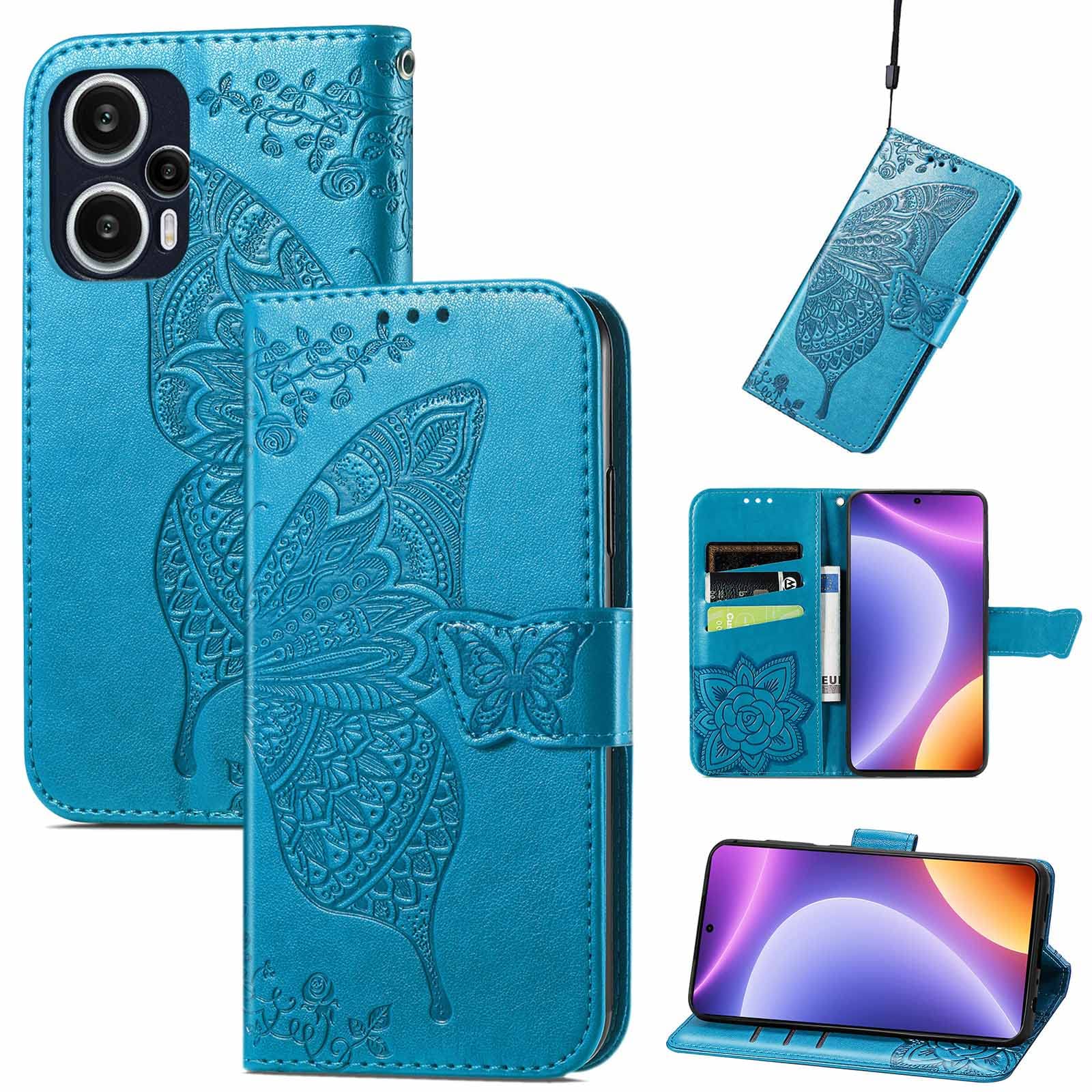 WBWONE Leather Folio Cover per Xiaomi Poco F5 Pro, Goffratura Rosa