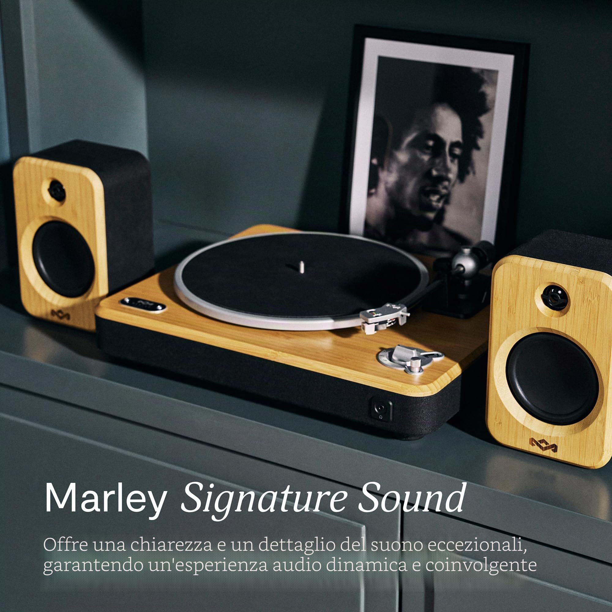 House of Marley Stir It Up Wireless 2 Giradischi con Casse 10W - Bambù | Bluetooth, Giradischi Vinili dal Design Responsabile con Testina Audio-Technica