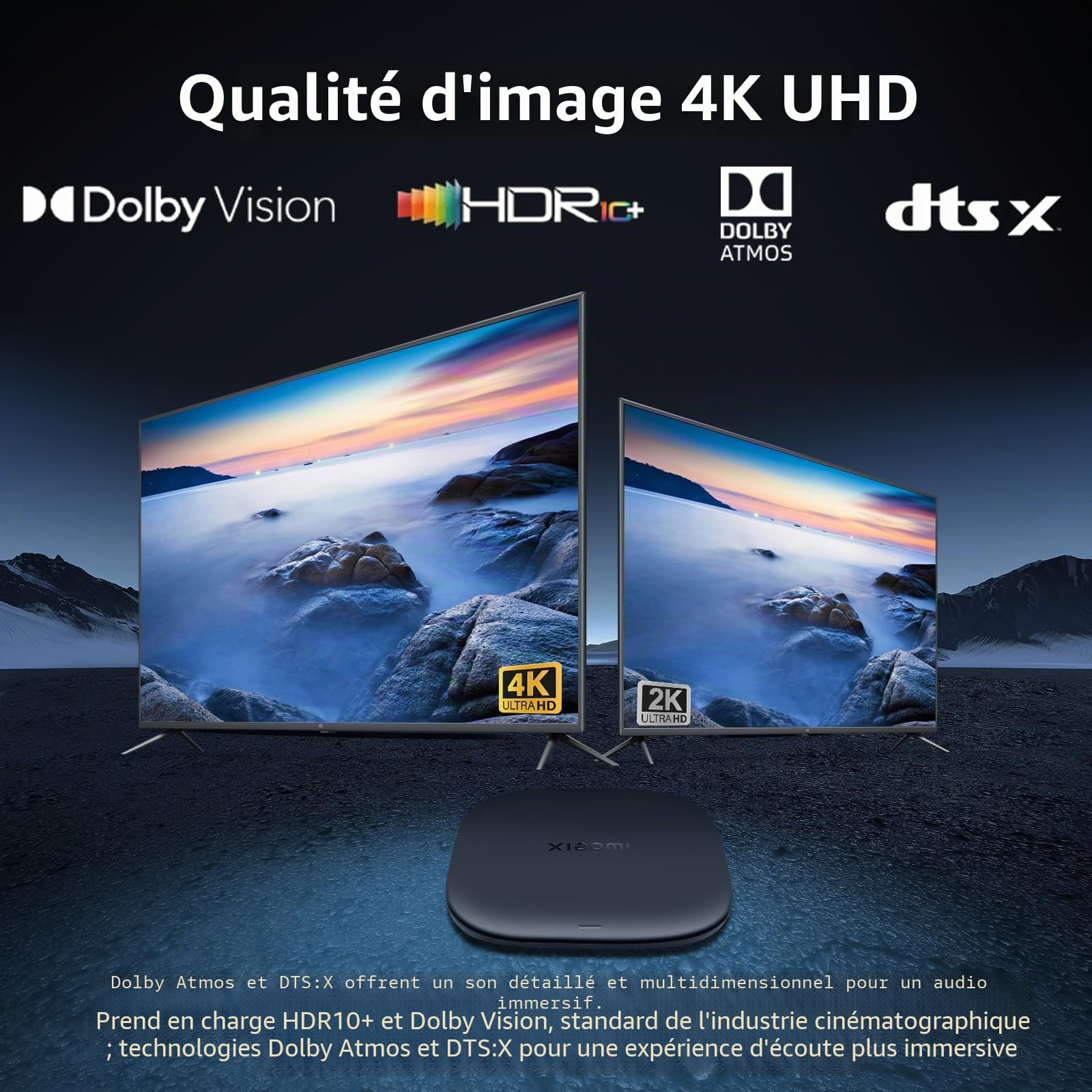 Xiaomi TV Box S 3ème génération version britannique, 4K UHD, 2 Go de RAM + 32 Go de ROM, Dolby Vision & Atmos, WiFi 6, HDMI 2.1, Google TV, streaming rapide, noir (avec prise britannique)