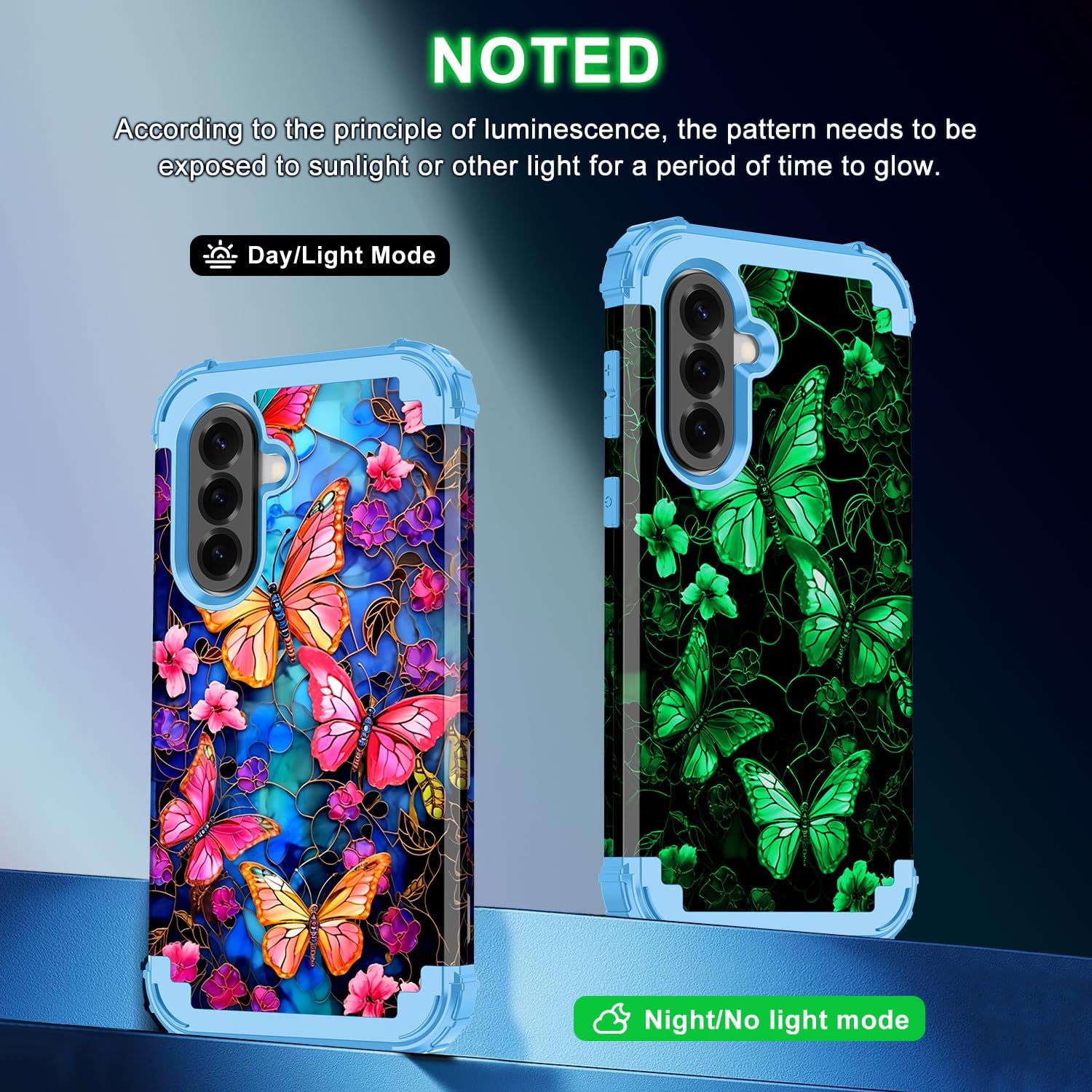 Rancase Compatible with Galaxy A57 5G Case,Three Layer Heavy Duty Shockproof Protection Hard Plastic Bumper+Soft Silicone Rubber Protective Case for Samsung Galaxy A57 5G,Glow in The Dark-Deep Blue image 3