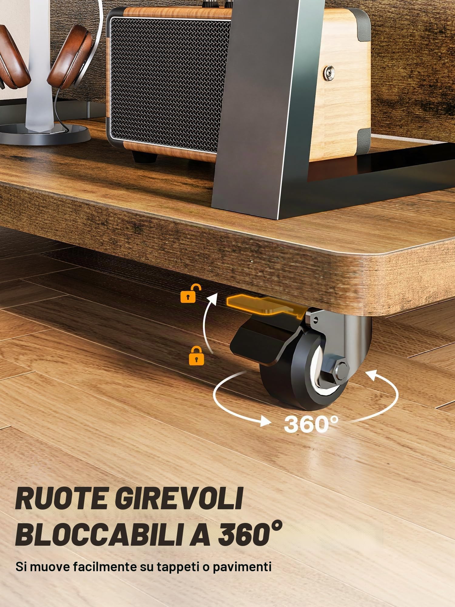 Mobile Supporto TV da Pavimento per TV da 37 a 75 pollici, carrello TV mobile con portaoggetti a 3 ripiani, Porta TV da terra altezza regolabile (68 kg carico), MAX VESA 600x400 mm