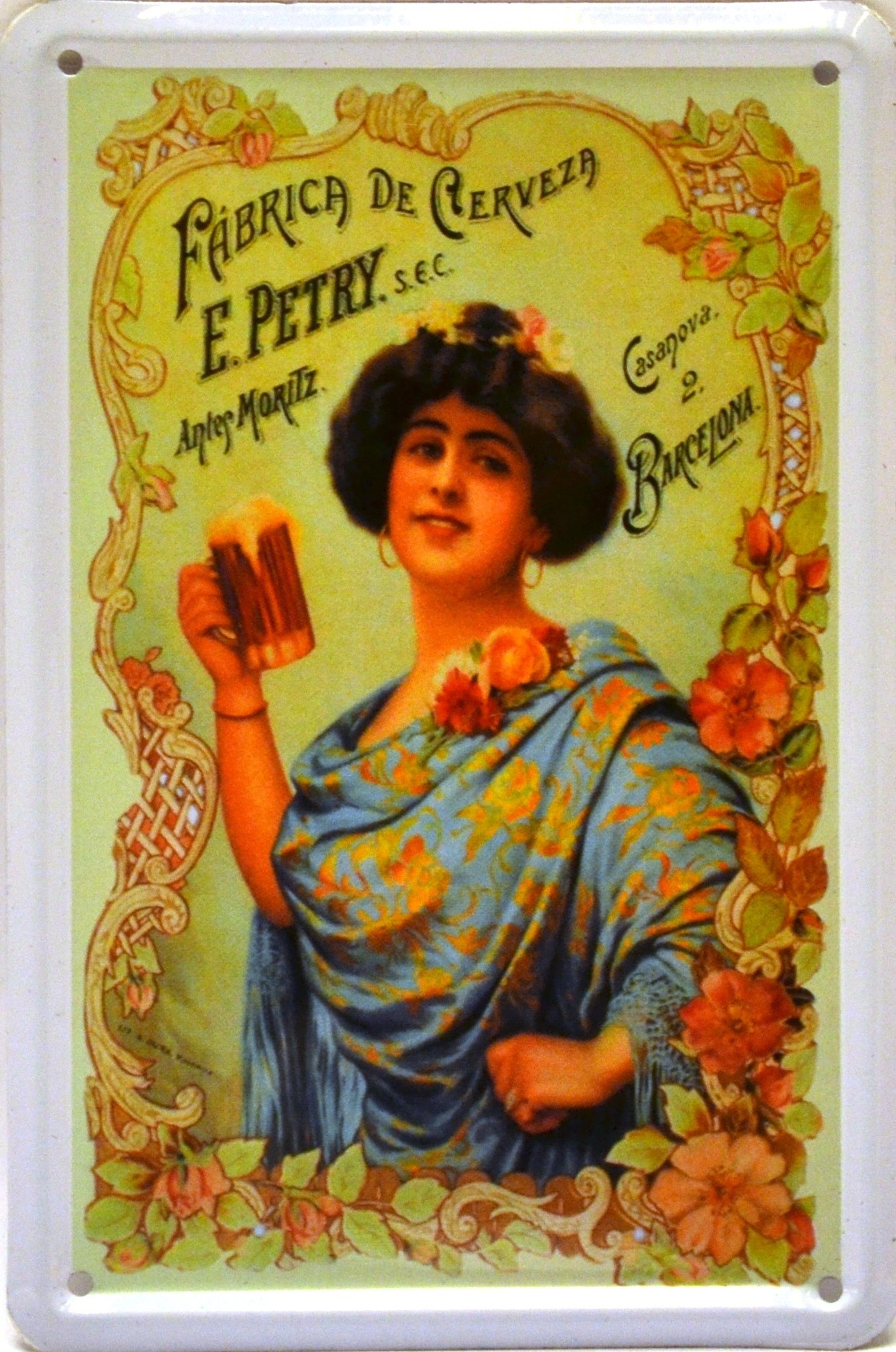 ART ESCUDELLERS Magnet tin Poster Sign, with Retro Vintage Design from Catalunya/Spain. Tin Sign. 4,33" X 2,76" (Cerveza E. PETRY)