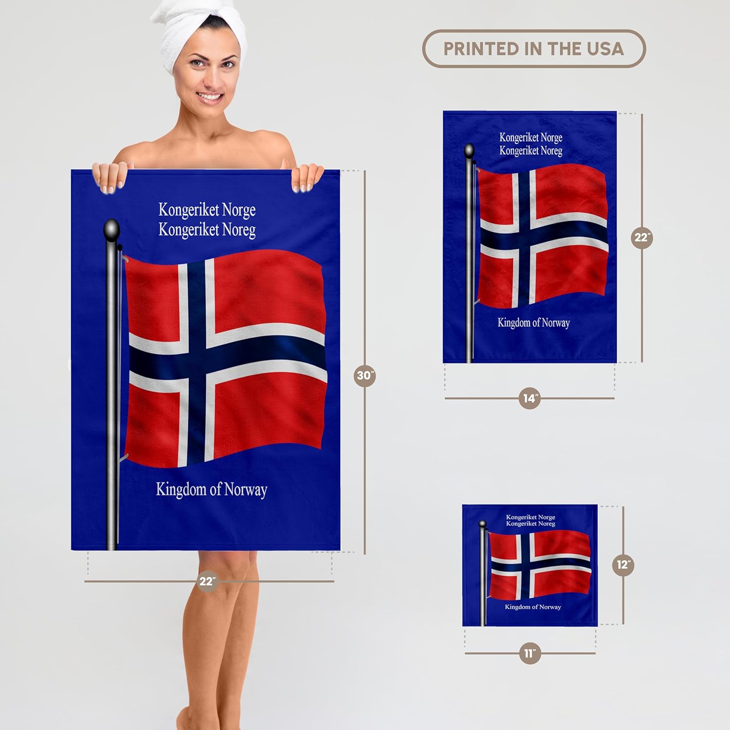 3dRose The Flag of Norway on a Blue Background with the Kingdom of Norway in English and Norwegian 22x30 Bath Hand Pool Towel