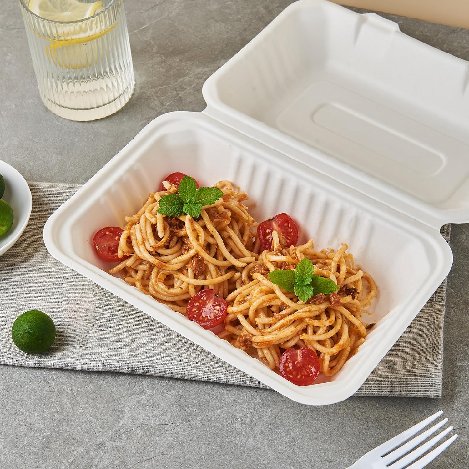 Jaluxing [9X6 1-Compartment 75-Pack Bio Natural Clamshell Take Out Food Containers with Lids, Disposable Bagasse Togo Plates, Eco-Friendly Biodegradable Made of Sugar Cane Fibers
