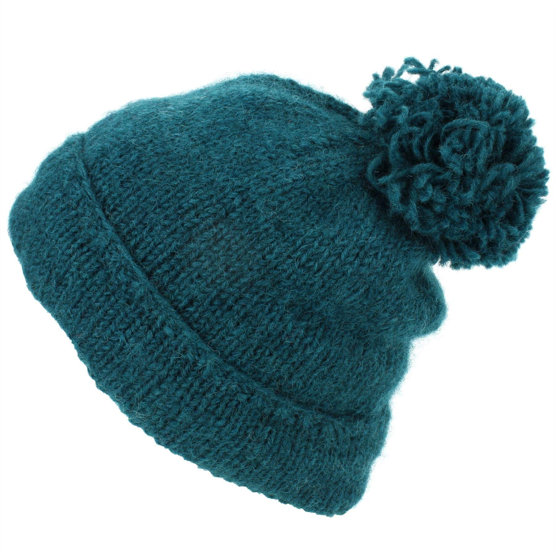 LOUDelephant Chunky Wool Knit Baggy Slouch Beanie Bobble Hat - Teal