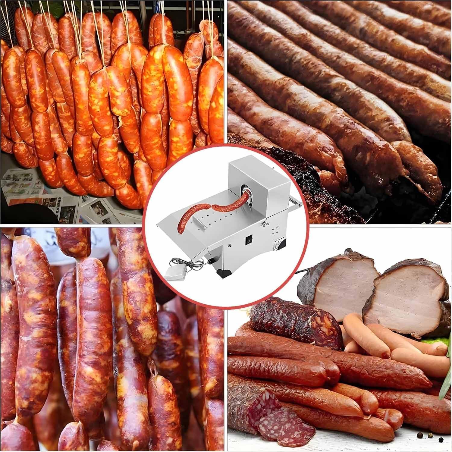 Electric Sausage Knotting Machine, 200W Automatic Sausage Tying Machine with 2 Rolls of Lines Commercial Sausage Linker Machine for Restaurant, Sausage Stuffer