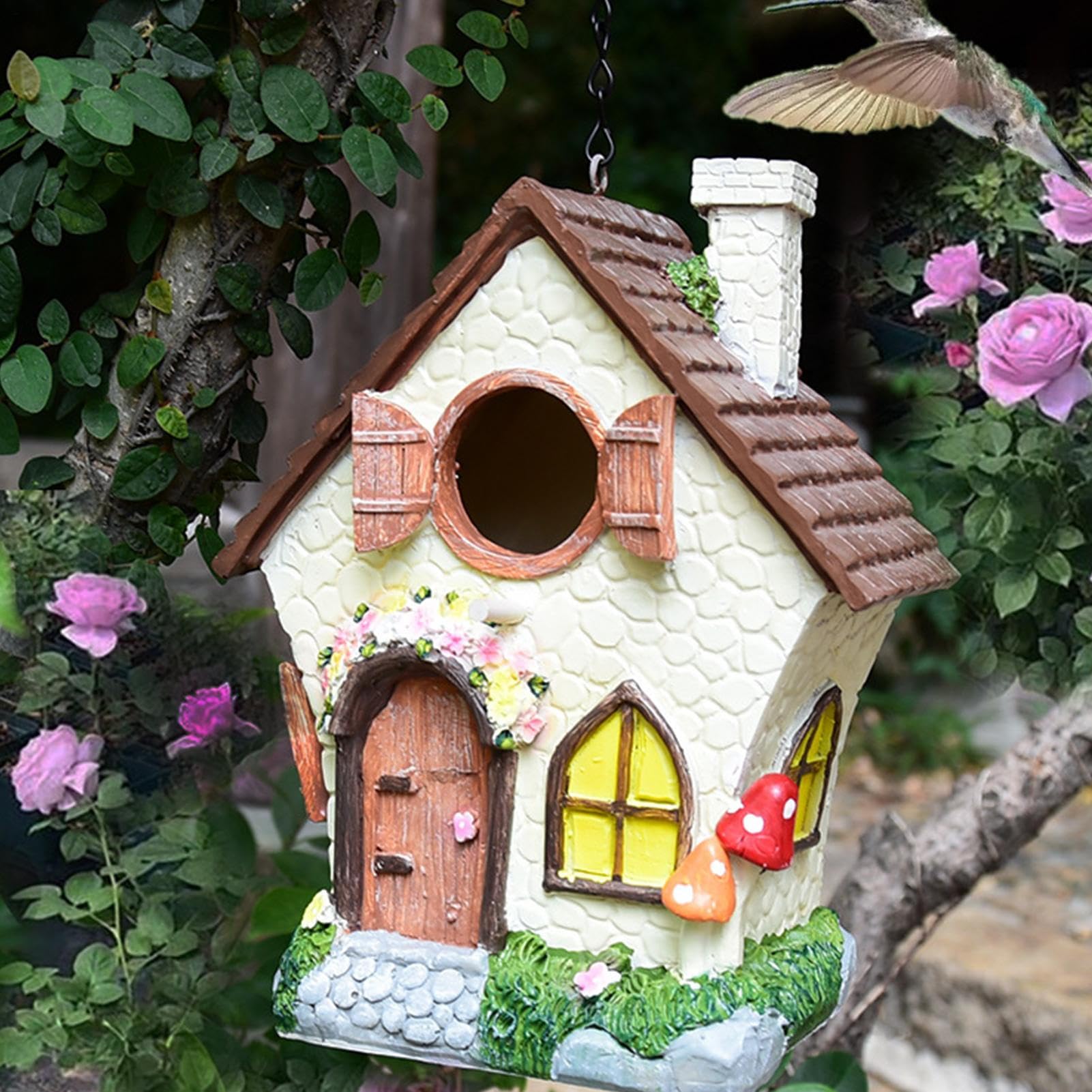 para pájaros | Refugio Resistente al Viento de 21 cm | con Cadena de Flores y Plantas diseño Impermeable para pájaros de Pinza, para árbol de, jardín, Patio, Parque