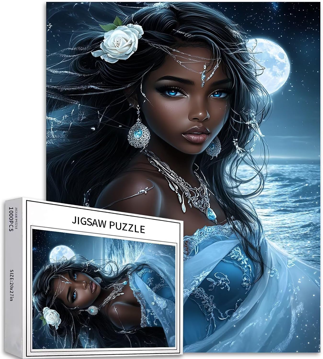 Beautiful Black Female Flowers 1000 Piece Jigsaw Puzzles for Adults 20×27 Inches Flowers Female Puzzle Colorful DIY Puzzles for Home Decoration Gifts Family Puzzle Perfect for Game Nights