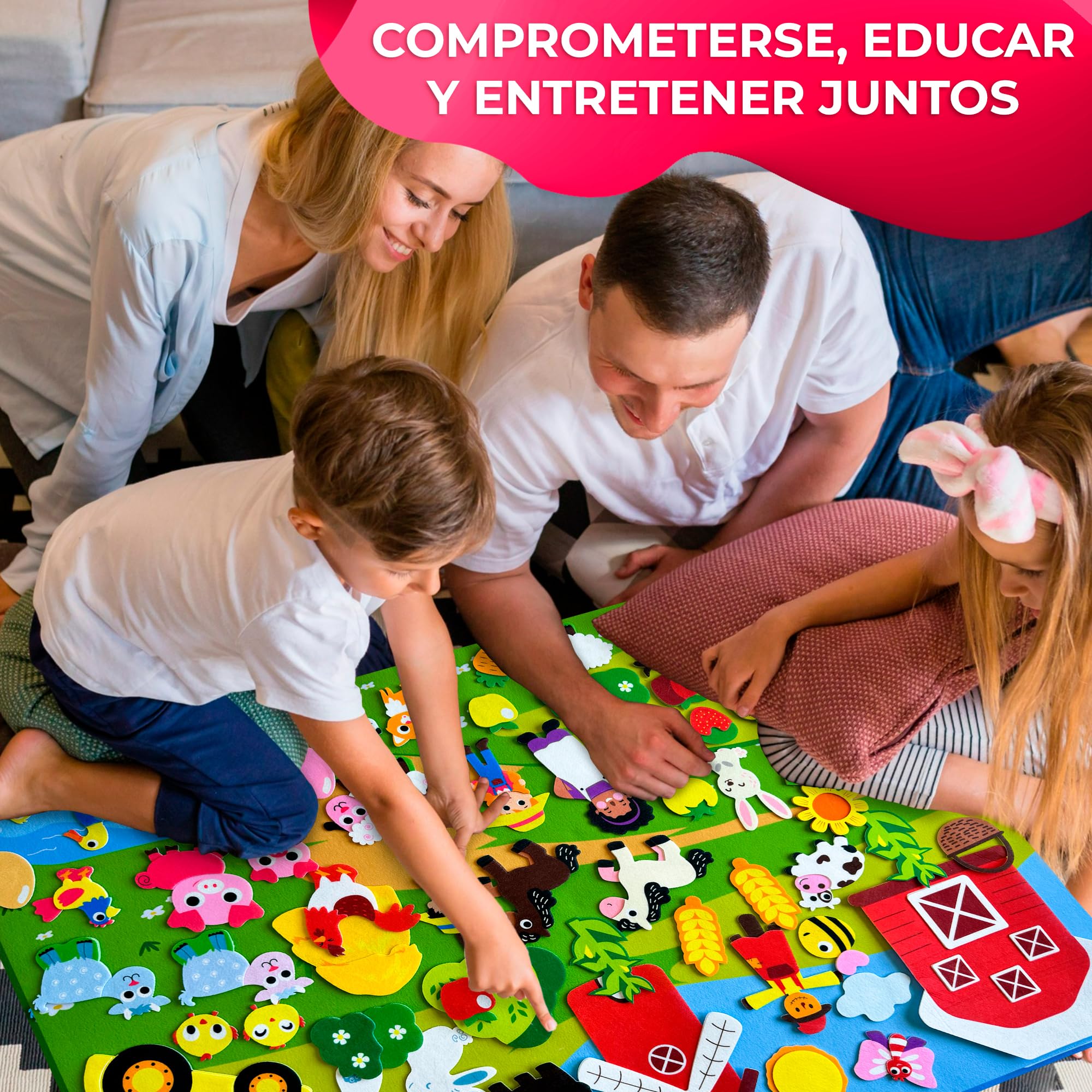 QUOKKA Tablero Animales Fieltro para Niños 3 4 5 Años - 104x76 cm Pizarra de Fieltro con 70 Piezas Animales de Granja Infantiles 1 2 Años - Juegos Educativos para Niños y Niñas