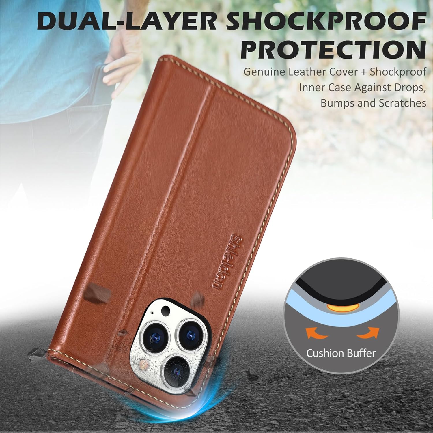 SHIELDON Case for iPhone 14 Pro Max 5G, Genuine Leather Wallet Case with Kickstand RFID Blocking Card Holder Magnetic Shockproof Compatible with iPhone 14 Pro Max 6.7" - Retro Brown - Image 5