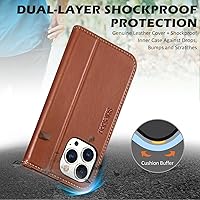 Vista 5 de SHIELDON Funda para iPhone 14 Pro Max 5G, funda de piel auténtica tipo cartera con función atril y bloqueo RFID, magnética, a prueba de golpes