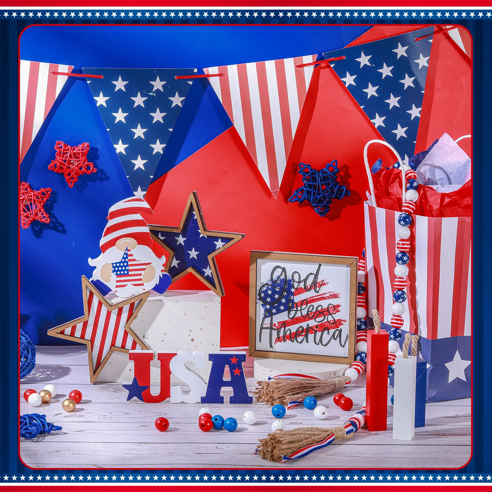 4. Juli Tablett-Dekor-Set – 6-teilige Patriotische Holzschilder Mit US-Flagge, Adler & Militär-Motiven