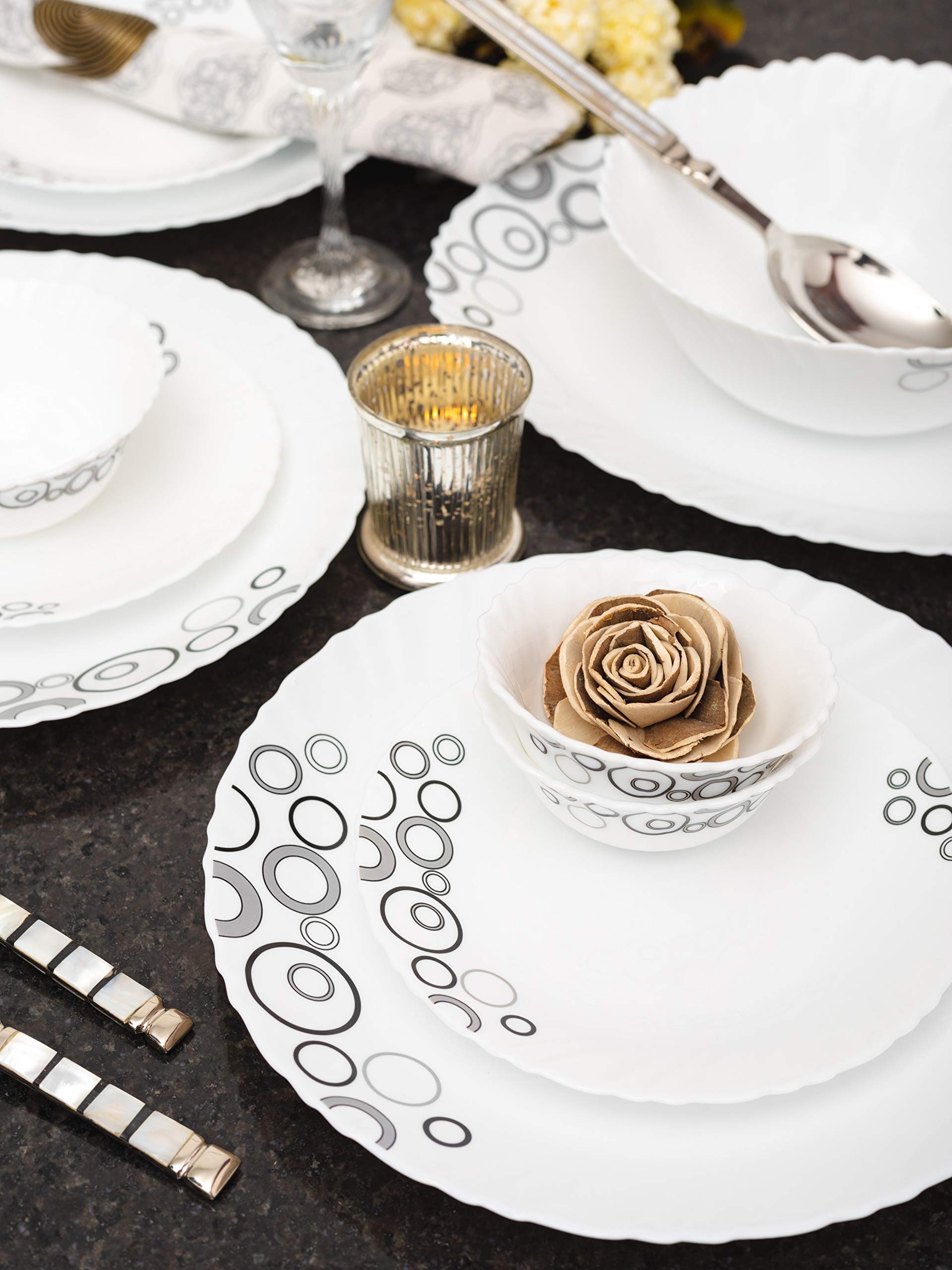 La Opala Misty Drops Classique Collection Opalware Dinner Set, 33 Pieces, White