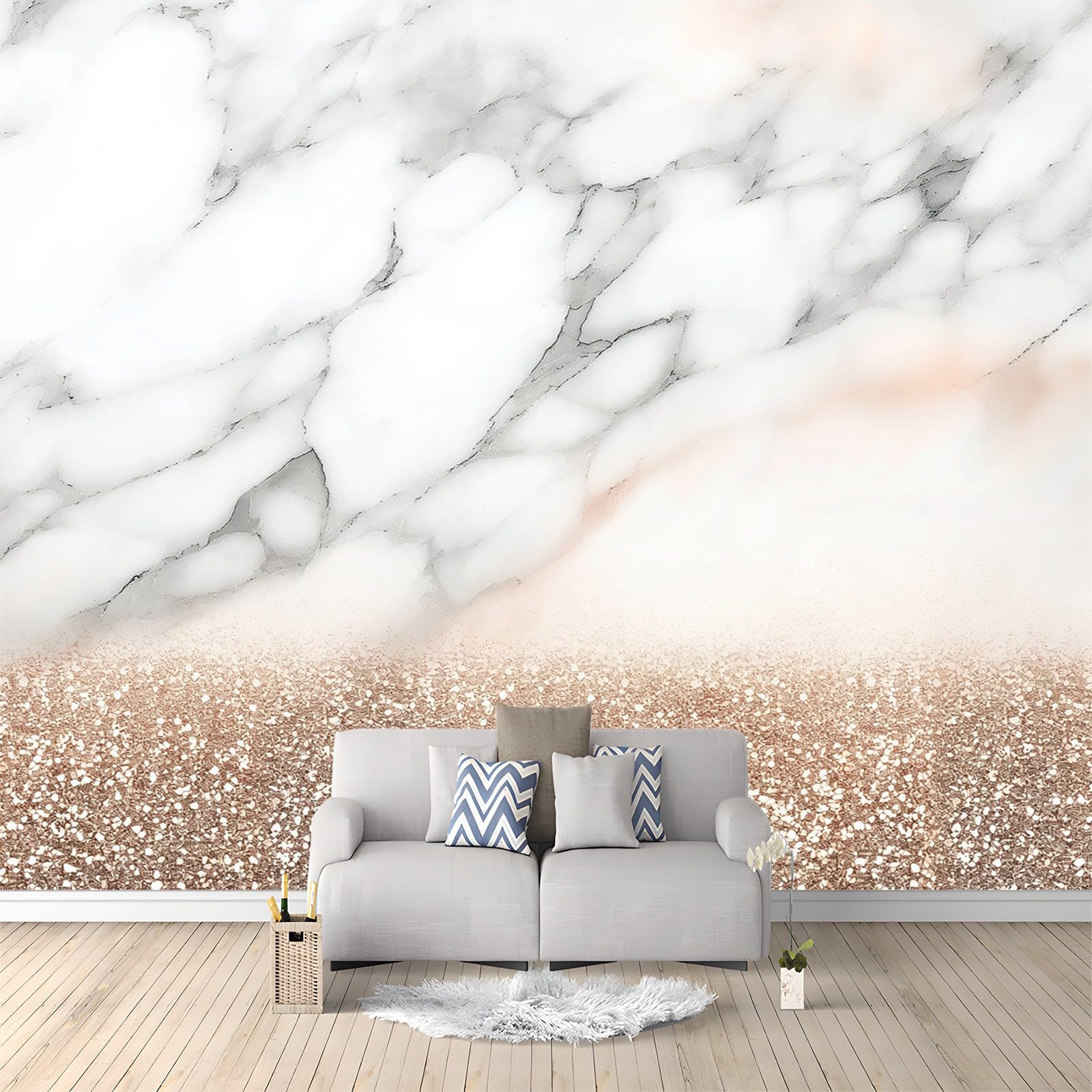 Papier peint intissé marbre rose et or 3D panoramique grand format 400x280 cm
