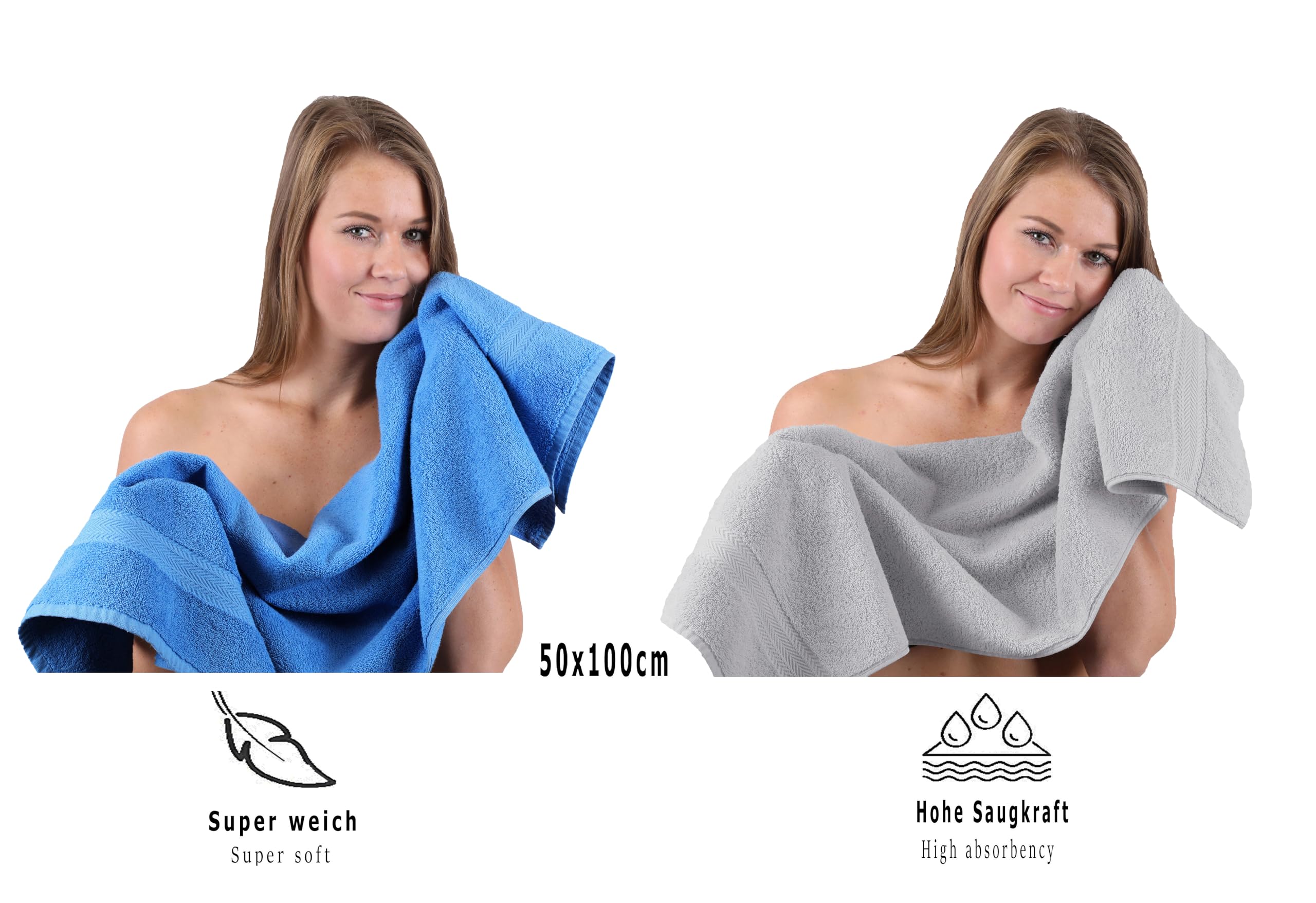 Betz Juego de 10 Toallas Classic 100% algodón 2 Toallas de baño 4 Toallas 2 Toallas de Mano 2 Toallas Cara de Color Azul Claro y Gris Plata