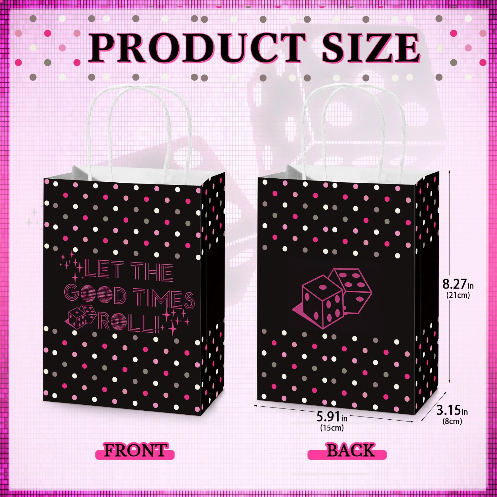 Kolldenn 25 Pcs Bunco Gift Bags Bulk Bunco Party Supplies Dice Party Favor Bags with Handles Game Player Gifts for Galentine's Day Women Girls Weekend Bingo Lovers Casino Night Disco Birthday