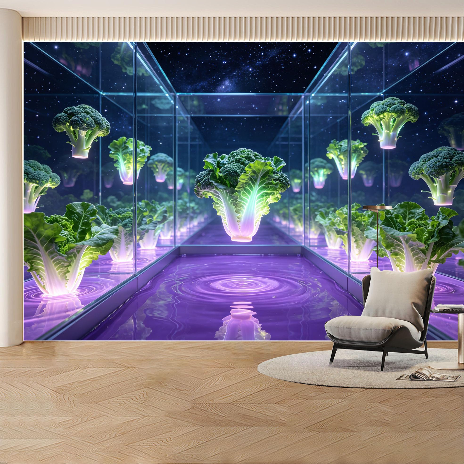 Custom Wall Mural Wallpaper Futuristic Vegetables Landscape Nature 3D Effect Wall Decor Large Wall Art Modern Neon Luxury Style Removable SelfAdhesive Large Photo for Living Room， Bedroom， Office