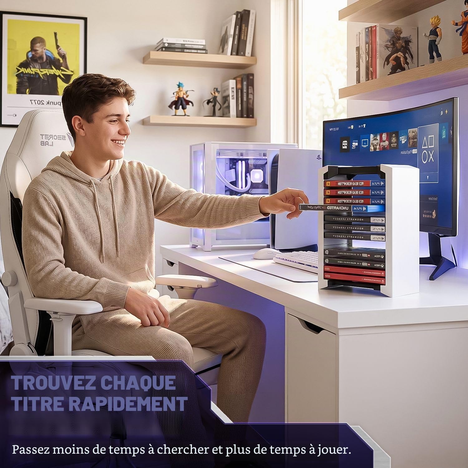 TNP Tour de rangement pour jeux vidéo (12 CD/Blu-ray) Support universel pour DVD PS5 Playstation 4 Nintendo Switch Xbox Films