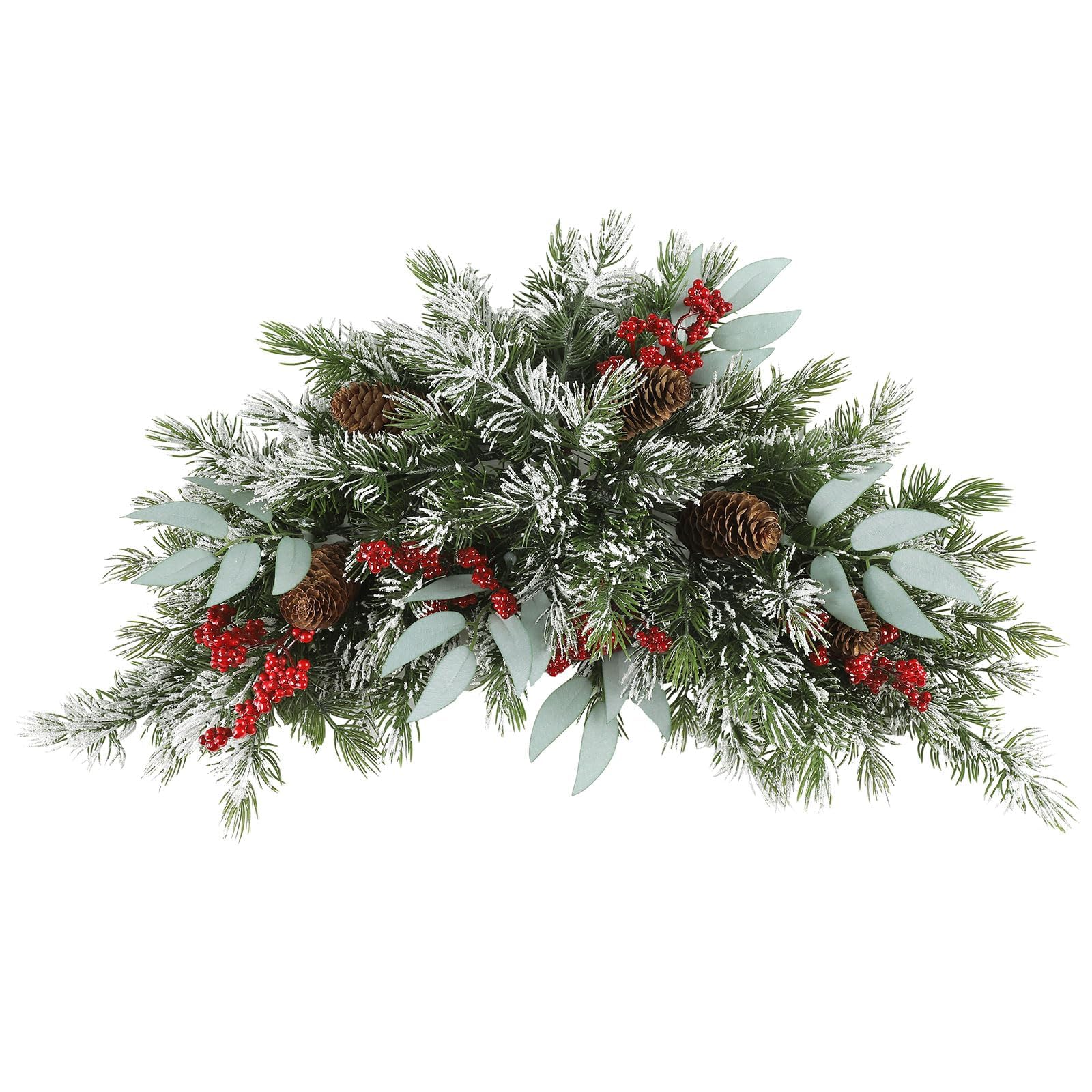 TopotdorChristmas Swag for Front Door, 25.5" Artificial Snowy Pine Christmas Swag with Pine Cones and Red Berries, Christmas Mailbox Swag for Indoor Outdoor Window Wall Home Holiday Decor