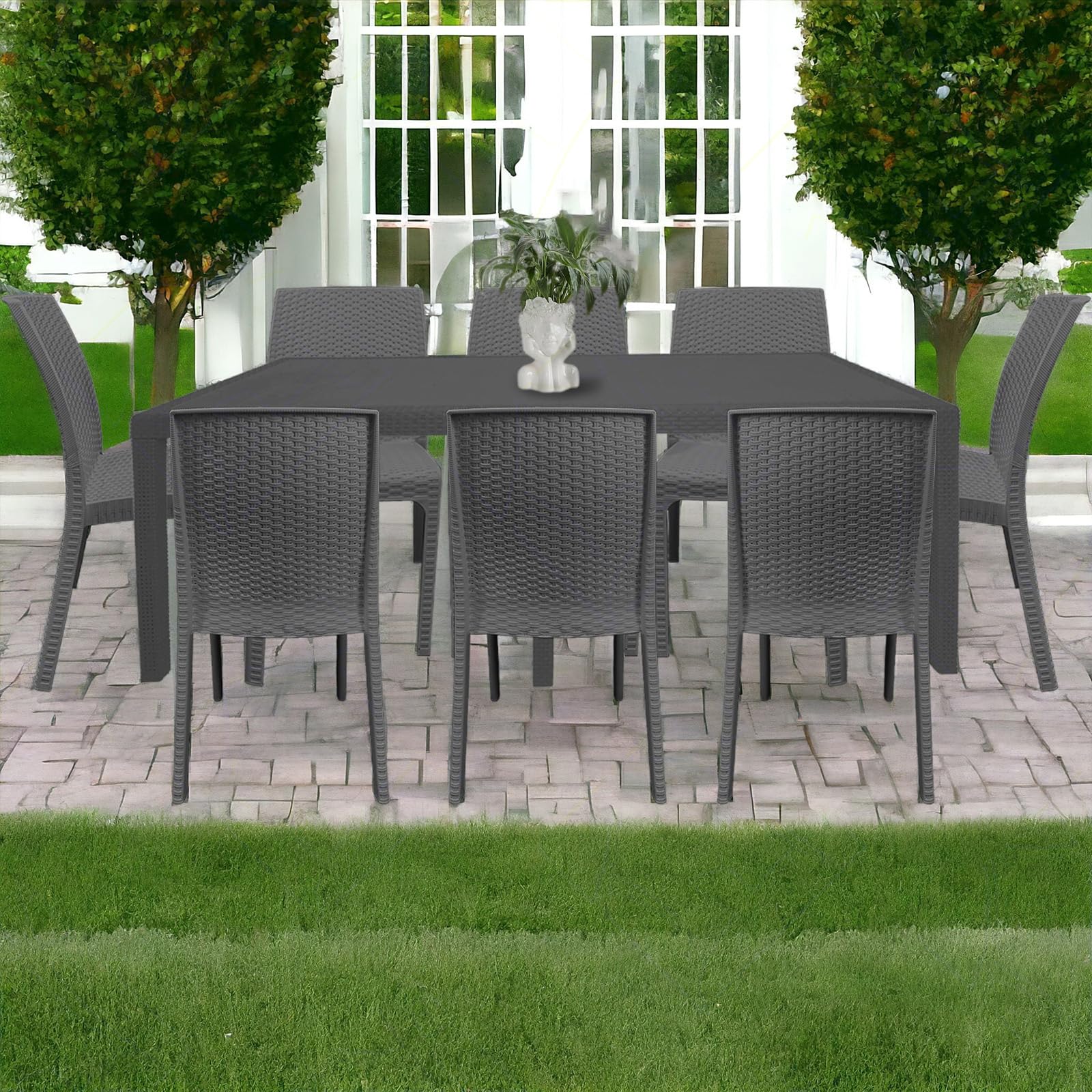 Set Giardino Sicignano - 6 Sedie + Tavolo Rettangolare 150x90 Cm In Rattan Polipropilene | Impilabile, UV Resistente | Per Esterno/Interno - Foto 13