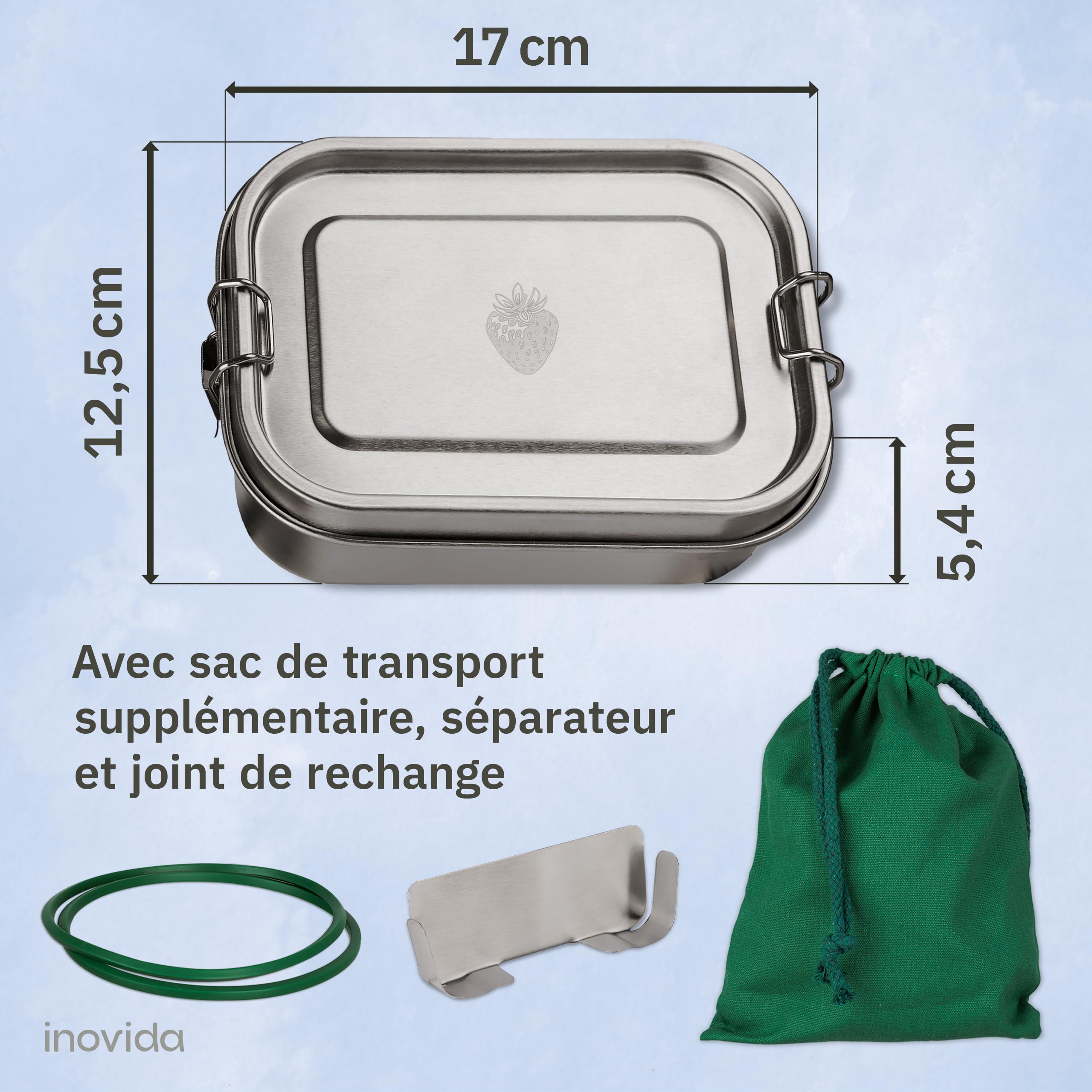 Lunchbox Inox Inovida 700ml - Boîte Repas Étanche Avec Séparateur | Lavable Lave-Vaisselle, Sans Plastique